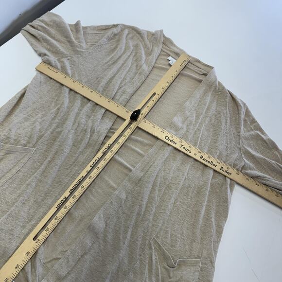 J.Jill Love Linen Cardigan Womens Large Petite Tan Open Front Ruched Sleeves - Picture 6 of 7